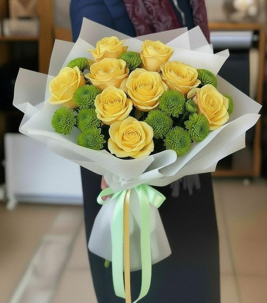 Букет цветов из: Хризантемы и Розы в Стрелице