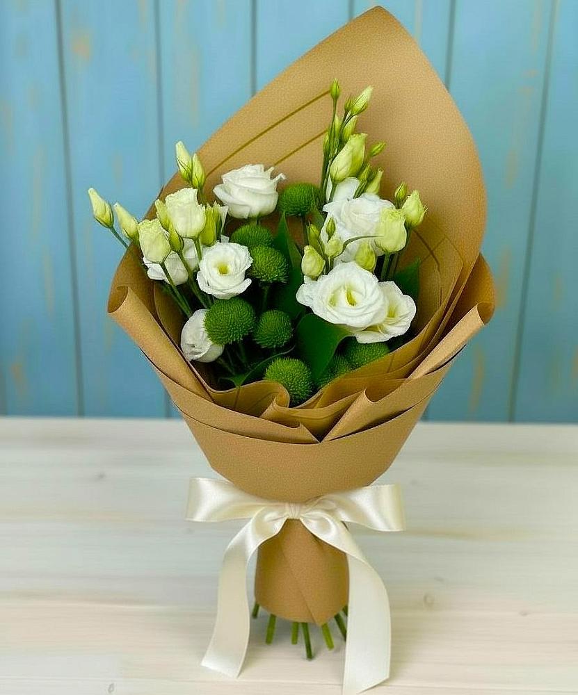 Букет цветов из: Хризантемы и Лизиантусы в Стрелице