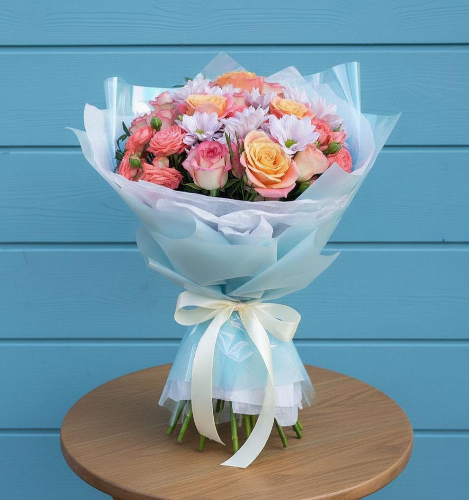 Букет цветов из: Хризантемы и Розы в Стрелице